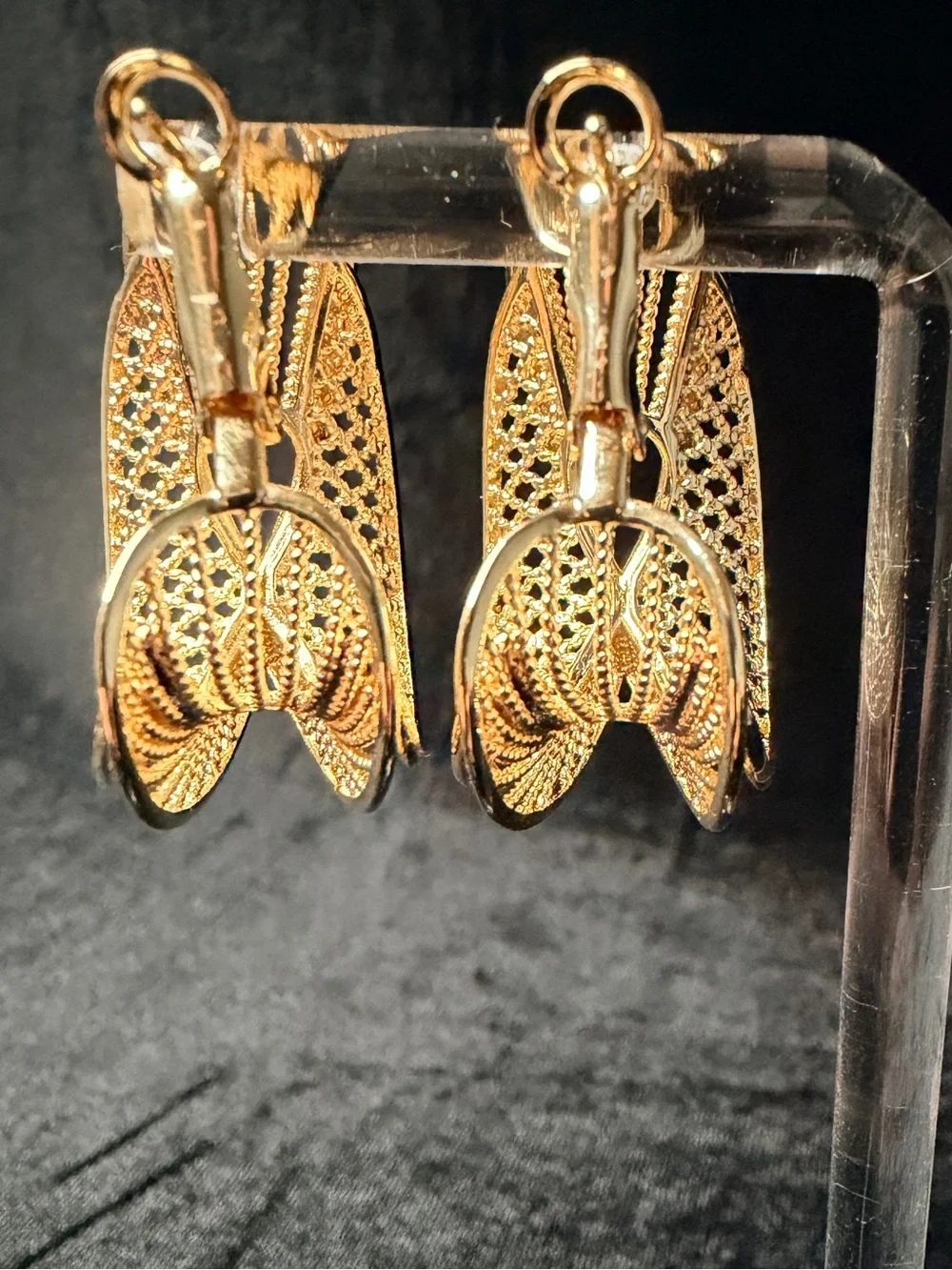 Textured Filigree Ribbon Inspired Swirl Hoop Earrings Elegant Curves Gold Finish